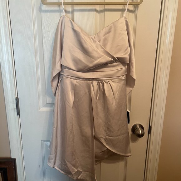 NWT Lulus Always Celebrating Ivory Satin Off-the-Shoulder Mini Dress - Picture 6 of 7